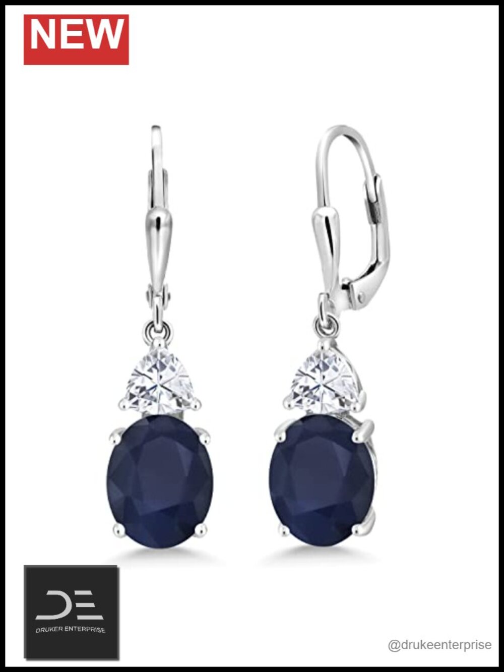 Sterling Silver Oval Gemstone & Moissanite Drop Earrings, Lever Back